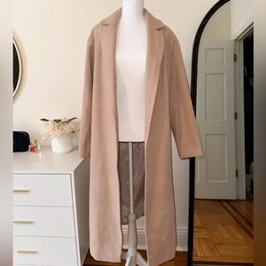 Missguided Tan Long Trench Coat | Minimal Chic | Size 2